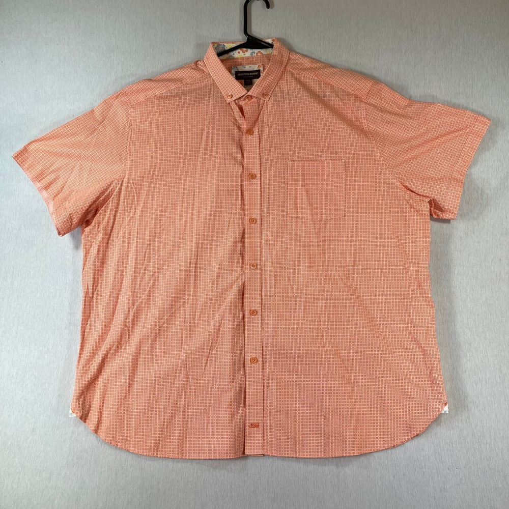 Johnston & Murphy Shirt Mens XXXL 3XL Orange Geometric Square Print Cotton